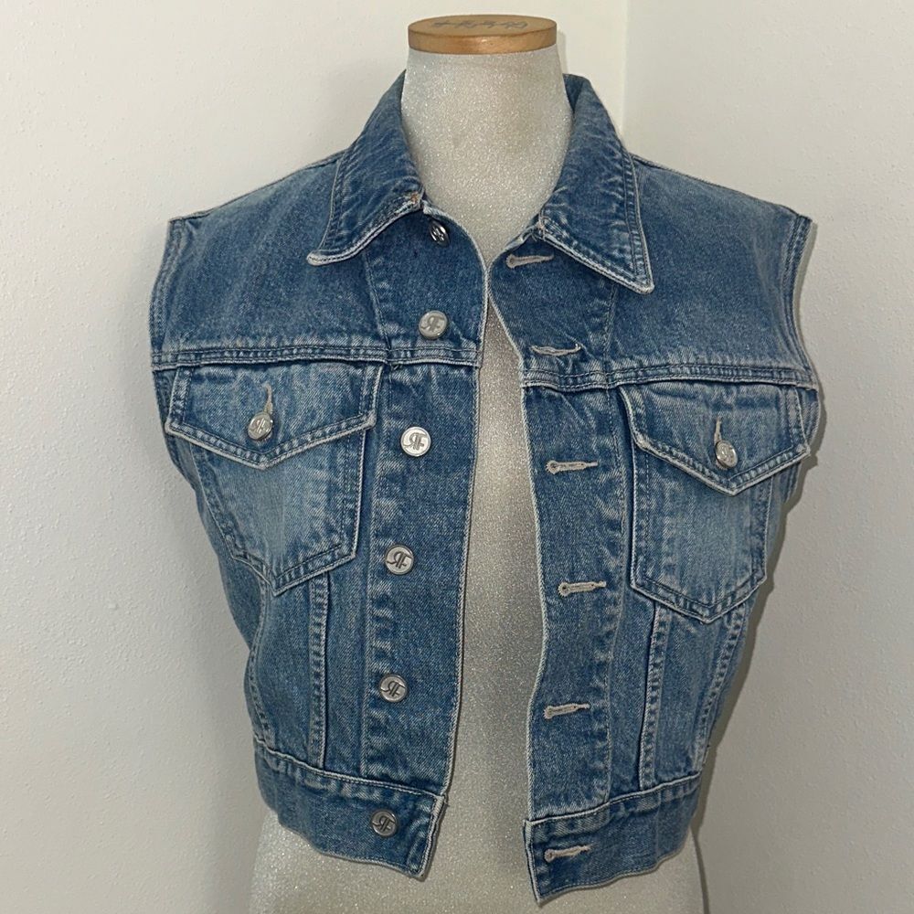 RF Rafaella denim blue jean vest crop cropped small s